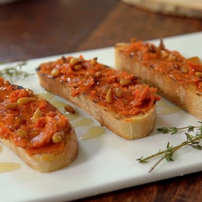 Sobrasada Ib;erica de Bellota, Orange blossom Honey, and pine nuts Spanish Tapa
