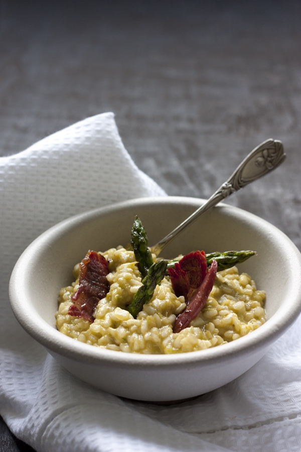 Parmessan Risotto with Crispy Jamón Iberico & Asparagus
