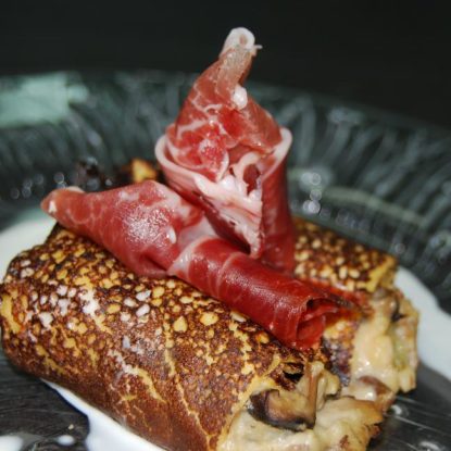 Ibérico Ham Crepes with Manchego Cheese & Mushrooms