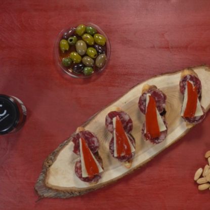 Salchichón Ibérico de Bellota, Manchego Cheese and Piquillo peppers Spanish tapa