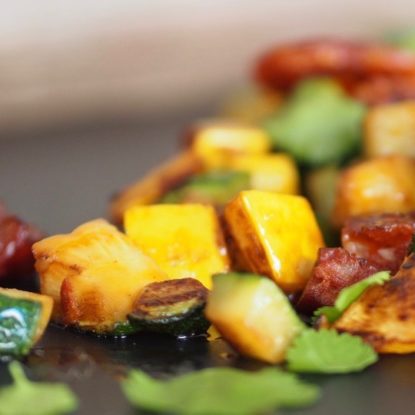 Sauteed vegetables with chorizo ibérico de Bellota
