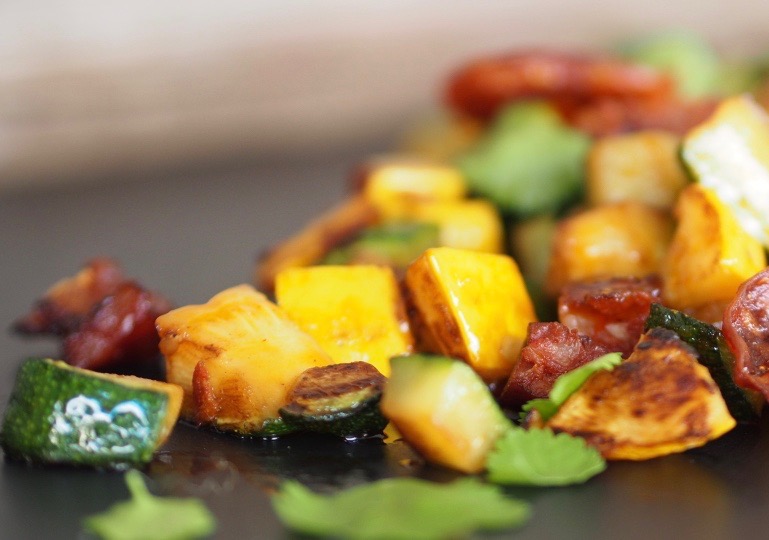 Sauteed vegetables with chorizo ibérico de Bellota