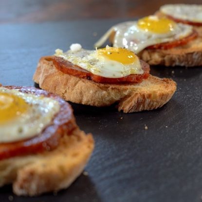 Chorizo Iberico de Bellota with quail egg Spanish Tapa